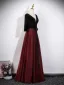 Vintage / Originale Bordeaux Noeud Ceinture Robe De Bal 2026 Princesse V-Cou 3/4 Manches Dos Nu