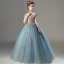 Fashion Sky Blue Beading Sequins Flower Girl Dresses 2022 Birthday Ball Gown Scoop Neck Sleeveless Backless Floor-Length / Long