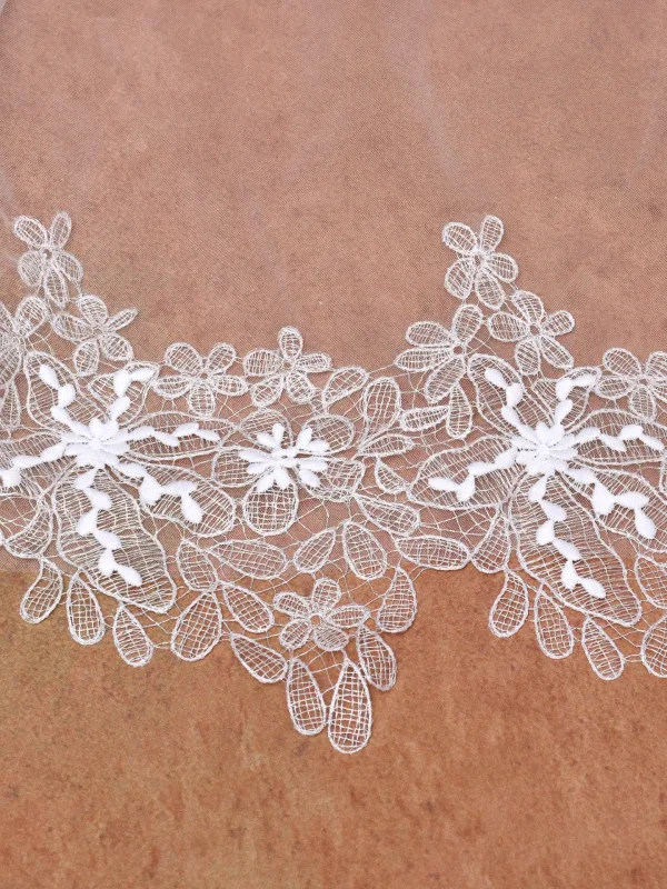 Élégant Blanche Fait main En Dentelle Fleur 3 m Train De Balayage Voile De Mariée 2025 Tulle