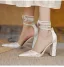 Élégant Ivoire Brodé Perle Promo Sandales Femme 2022 Bride Cheville 9 cm Talons Épais À Bout Pointu Talons Hauts