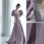 Elegant Lavender Glitter Pearl Sequins Prom Dresses 2022 A-Line / Princess V-Neck Puffy Short Sleeve Backless Floor-Length / Long Formal Dresses