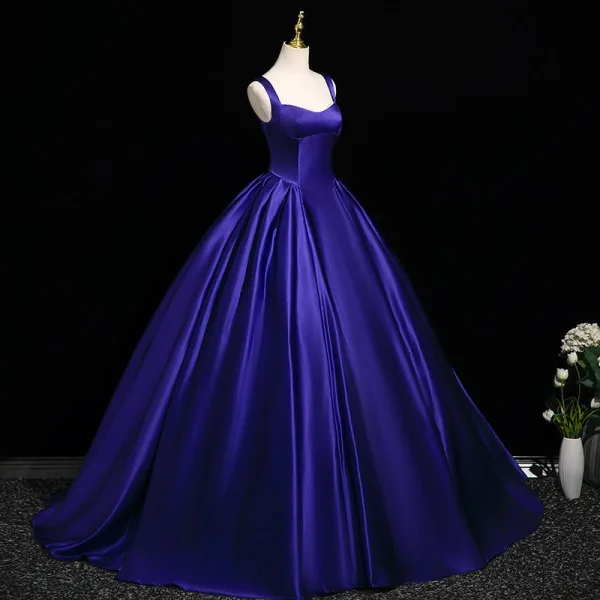 Elegant Vintage / Retro Purple Prom Dresses 2025 Ball Gown Spaghetti Straps Sleeveless Backless Floor-Length / Long Formal Dresses
