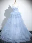 Bling Bling Sky Blue Glitter Sequins Prom Dresses 2025 Ball Gown Strapless Sleeveless Backless Floor-Length / Long Prom Formal Dresses