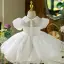 Modest / Simple Ivory Birthday Flower Girl Dresses 2022 Ball Gown High Neck Puffy Short Sleeve Floor-Length / Long Flower Girl Dresses