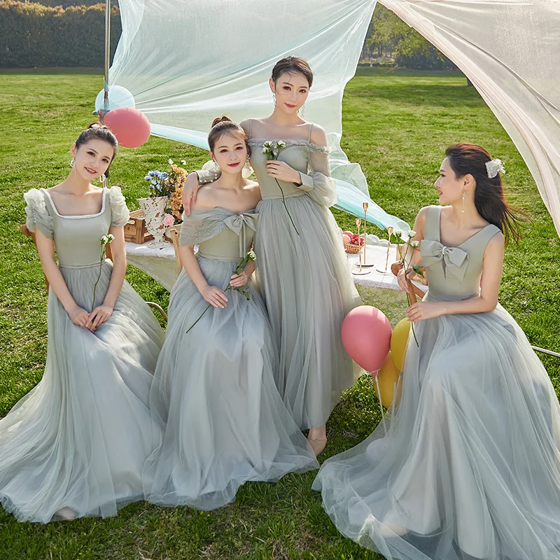 Modest Simple Mint Green Bow Bridesmaid Dresses 2022 A-Line Princess Short Sleeve Long Modest Simple Mint Green Bow Bridesmaid Dresses 2022 A-Line Princess Short Sleeve Long