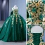 High-end Dark Green Sequins Lace Flower Appliques Prom Dresses 2023 Ball Gown Square Neckline Sleeveless Backless Bow Royal Train Prom Formal Dresses
