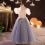 Chic / Beautiful Sky Blue Sequins Flower Girl Dresses 2022 A-Line / Princess Scoop Neck Puffy Short Sleeve Floor-Length / Long Prom Flower Girl Dresses
