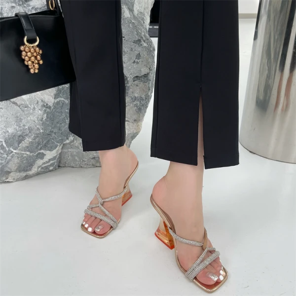 Sexy Silver Rhinestone Evening Party Crystal Womens Sandals 2022 10 cm Stiletto Heels Open / Peep Toe Sandals High Heels