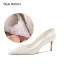 Elegant White Beading Satin Low Heel Wedding Shoes 2024 Pointed Toe Wedding Pumps