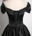 Audrey Hepburn Style Black Satin Prom Dresses 2025 A-Line / Princess V-Neck Short Sleeve Backless Floor-Length / Long Prom Formal Dresses