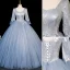 Élégant Bleu Ciel Paillettes Robe De Bal 2023 Robe Boule Encolure Carrée 1/2 Manches Dos Nu Longue Promo Robe De Ceremonie