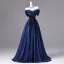 Vintage / Retro Navy Blue Beading Sequins Lace Flower Prom Dresses 2026 Ball Gown Off-The-Shoulder Short Sleeve Backless Floor-Length / Long Formal Dresses