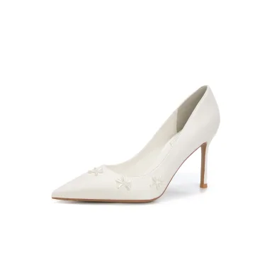 Eleganckie Białe Perła Skórzany Buty Ślubne 2026 Ślub 8 Cm Szpilki Szpiczaste Czółenka Wysokie Obcasy