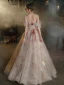 Flower Fairy White Rhinestone Appliques Prom Dresses 2023 A-Line / Princess Off-The-Shoulder Short Sleeve Backless Floor-Length / Long Prom Formal Dresses