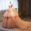 Charmant Rosa Fallende Rüsche Ballkleider 2023 Ballkleid Bandeau Ärmellos Rückenfreies Sweep / Pinsel Zug Ball Festliche Kleider