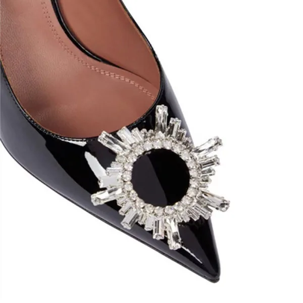 Schöne Schwarz Abend Lackleder Strass Pumps 2022 8 cm Stilettos Spitzschuh Pumps Hochhackige