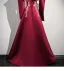 Chinese style Burgundy Beading Sequins Embroidered Satin Prom Dresses 2024 Ball Gown Strapless Removable sleeves Backless Floor-Length / Long Prom Formal Dresses