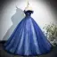 Vintage / Retro Ocean Blue Beading Appliques Prom Dresses 2025 Ball Gown Strapless Sleeveless Backless Floor-Length / Long Tulle Prom Formal Dresses