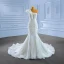 Luxe Blanche Fait main Perlage Perle Paillettes Robe De Mariée 2022 Trompette / Sirène Une épaule Sans Manches Dos Nu Tribunal Train Mariage