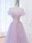 Charming Lavender Beading Pearl Sequins Evening Dresses 2023 A-Line / Princess Off-The-Shoulder Sleeveless Backless Floor-Length / Long Evening Party Formal Dresses