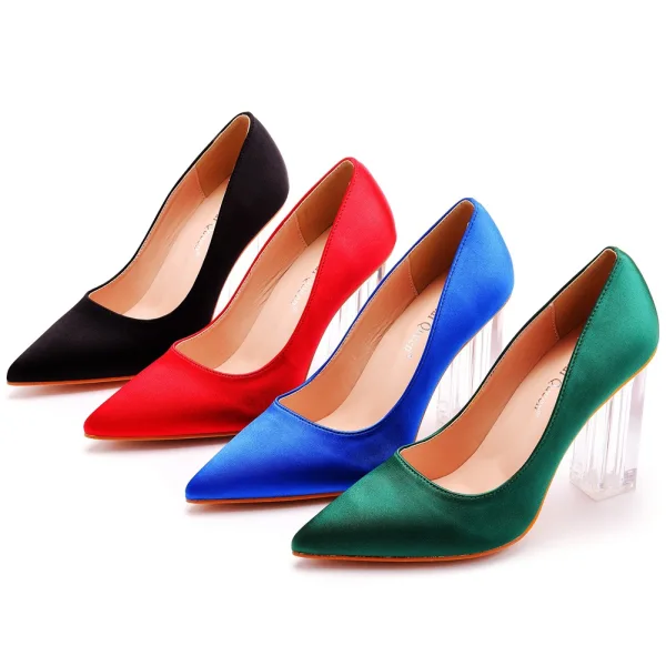 Chic / Beautiful White Transparent Crystal Prom Pumps 2023 Satin 9 cm Stiletto Heels Pointed Toe Pumps High Heels