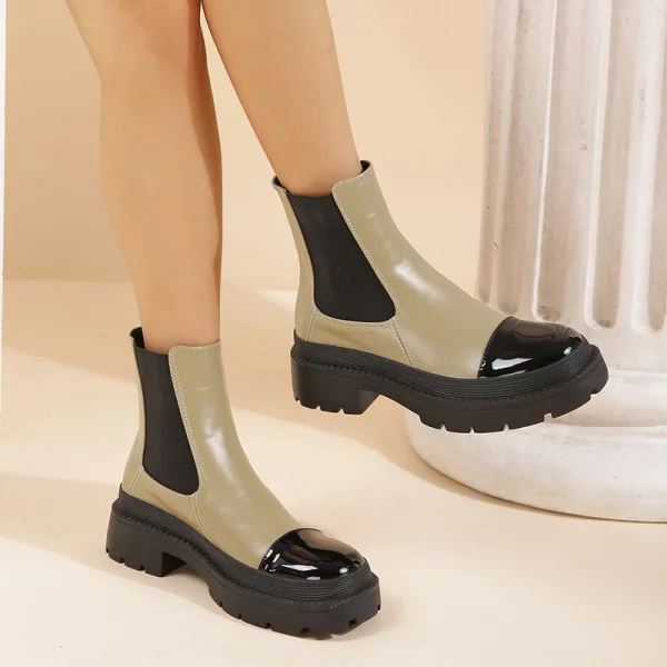 Wygodna Khaki Zużycie ulicy Zima Kozaki Damskie 2023 Okrągłe Toe Płaskie Boots