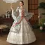 Vintage / Retro Medieval Gothic White Bow Lace Flower Prom Dresses 2024 Ball Gown Square Neckline Bell sleeves Floor-Length / Long Prom Formal Dresses