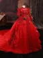 Vintage / Retro Red Beading Sequins Wedding Dresses 2025 Ball Gown High Neck Long Sleeve Backless Royal Train Wedding