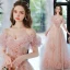Chic / Beautiful Blushing Pink Ruffle Prom Dresses 2022 A-Line / Princess Off-The-Shoulder Short Sleeve Backless Floor-Length / Long Formal Dresses
