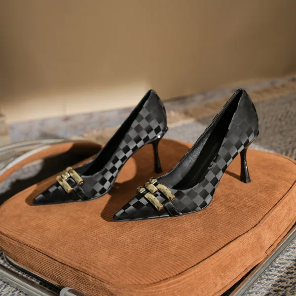 Mode Dunkelgrün Strassenmode Plaid Pumps 2022 8 cm Stilettos Spitzschuh Pumps Hochhackige