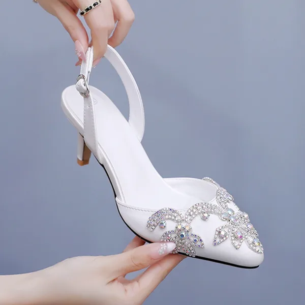 Elegant White Rhinestone Pointed Toe Wedding Shoes 2026 6 cm Stiletto Heels Wedding High Heels