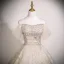 Chic / Beautiful Champagne Beading Sequins Prom Dresses 2025 Ball Gown Off-The-Shoulder Short Sleeve Backless Floor-Length / Long Prom Formal Dresses