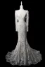 Haut de Gamme Ivoire Fait main Brodé Perle Paillettes En Dentelle Fleur Robe De Mariée 2024 Trompette / Sirène Col v profond Manches Longues Train De Balayage
