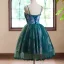 Vintage / Retro Dark Green Printing Homecoming Graduation Dresses 2024 Short Ball Gown Spaghetti Straps Sleeveless Backless Tulle
