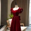 Elegant Burgundy Pearl Prom Dresses 2022 A-Line / Princess Square Neckline Short Sleeve Backless Bow Floor-Length / Long Prom Formal Dresses