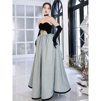 Vintage Originale Noire Daim Robe De Bal 2022 Princesse Bustier Manches Longues Longue Robe De Ceremonie