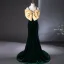 Elegant Dark Green Velvet Prom Dresses 2024 Trumpet / Mermaid Spaghetti Straps Bow Sleeveless Backless Sweep Train Prom Formal Dresses