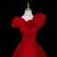 Vintage / Retro Navy Blue Ruffle Flower Prom Dresses 2026 Ball Gown Square Neckline Short Sleeve Backless Floor-Length / Long Formal Dresses