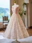 Flower Fairy Blushing Pink Sequins Appliques Prom Dresses 2024 Ball Gown Spaghetti Straps Sleeveless Backless Floor-Length / Long Prom Formal Dresses