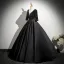 Vintage / Retro Black Beading Sequins Satin Prom Dresses 2025 Ball Gown V-Neck 3/4 Sleeve Backless Floor-Length / Long Formal Dresses