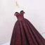 Vintage / Retro Burgundy Printing Prom Dresses 2023 Ball Gown Satin Strapless Sleeveless Backless Floor-Length / Long Prom Formal Dresses
