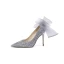 Glittrande Silver Paljetter Rosett Brudskor 2022 10 cm Stilettklackar Spetsiga Bröllop Pumps Högklackade