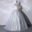Elegant Sky Blue Sequins Prom Dresses 2023 Ball Gown Off-The-Shoulder Short Sleeve Backless Floor-Length / Long Prom Formal Dresses