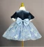 Chic / Beautiful Navy Blue Pearl Sequins Butterfly Bow Short Flower Girl Dresses 2023 Ball Gown Birthday High Neck Short Sleeve