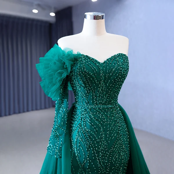 High-end Dark Green Handmade  Beading Evening Dresses 2023 Trumpet / Mermaid Strapless Sleeveless Backless Sweep Train Evening Party Formal Dresses