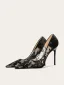 Charmant Zwarte Kant Bloem Gala Pumps 2025 Leer 10 cm Naaldhakken / Stiletto Spitse Neus Pumps Hoge Hakken