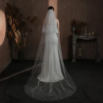 Eleganckie Białe Z Koronki Tiulowe Welony Ślubne 2025 3 M