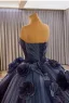 Luxury / Gorgeous High-end Navy Blue Beading Pearl Sequins Appliques Prom Dresses 2025 Ball Gown Sleeveless Backless Strapless Chapel Train Prom