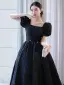 Audrey Hepburn-Stil Schwarz Ballkleider 2022 A Linie Eckiger Ausschnitt Geschwollenes Kurze Ärmel Rückenfreies Wadenlang Ball Festliche Kleider