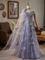 Bling Bling Lavender Beading Sequins Prom Dresses 2025 A-Line / Princess Off-The-Shoulder Sleeveless Backless Floor-Length / Long Formal Dresses
